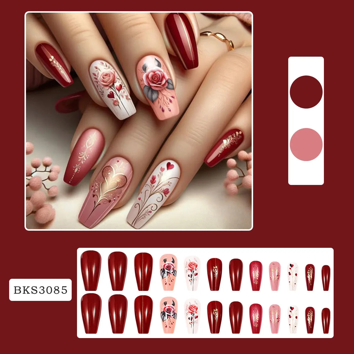24pcs Mandala style False Nails Moon Flower Pattern Press on Nails European Retro Fake Nail Patch Women Lady Wearable Design N6