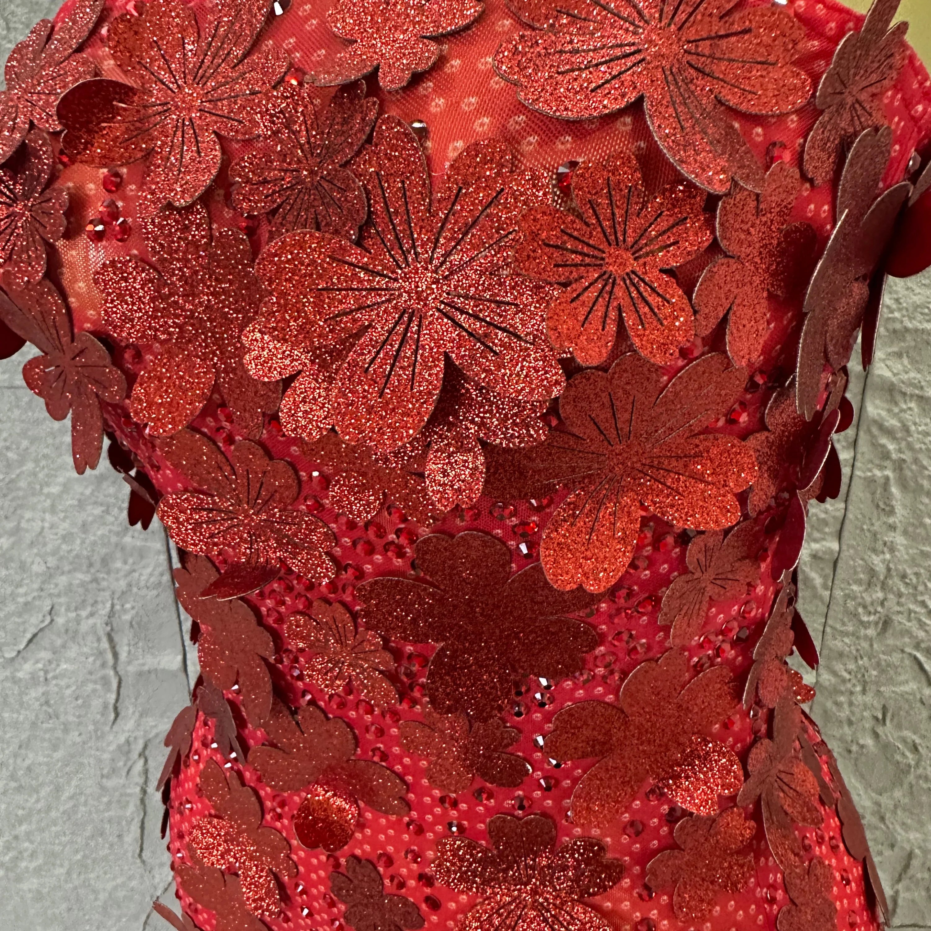 Sparkly Women Sexy Strapless Slim-fit 3D Flower Evening Gala Party Nightclub Cocktail Party Stage Performance Costume