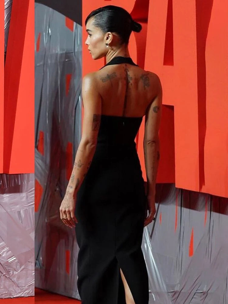 Black Halter Elegant Dress For Women 2022 New Summer Evening Party Celebrity Bodycon Long Dress Vestido