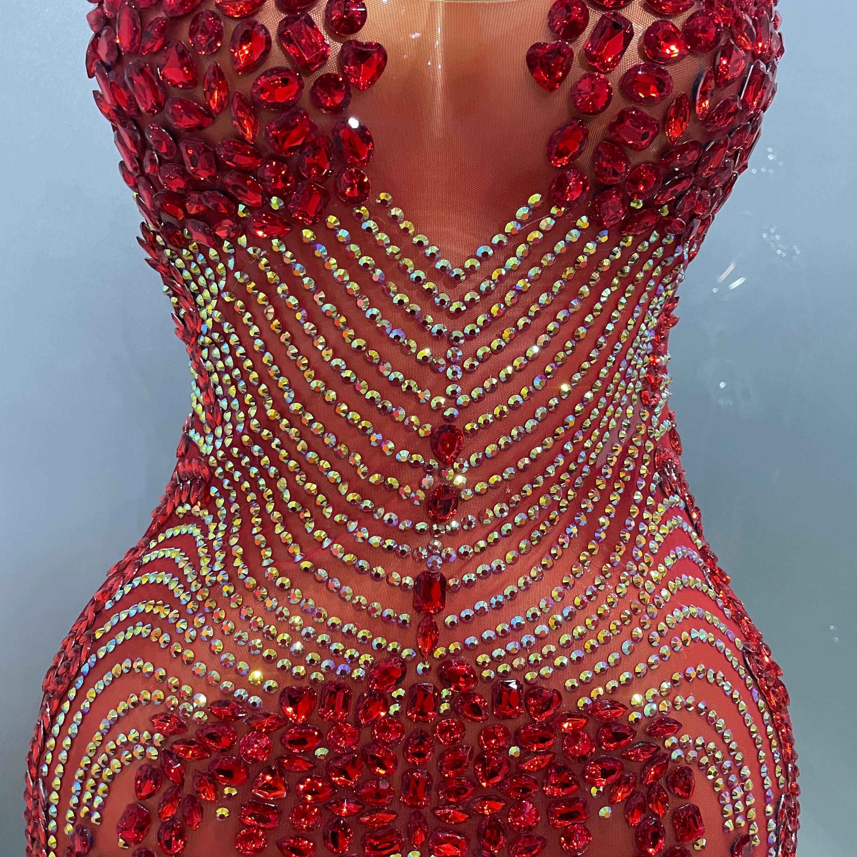 Sexy Red Sparkly Rhinestones Halter Backless Velour Short Dress 2025 New Women Evening Prom Celebrate Birthday Party Stage Wear