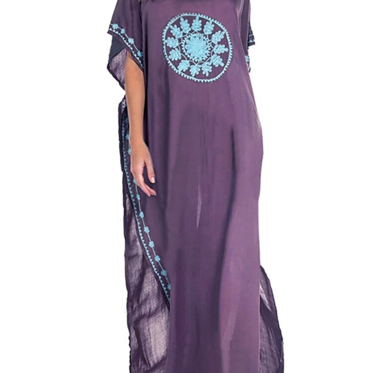 Robe De Plage Embroidery Beach Cover Up Sarong Women Beach Pareo Tunic For Beach Swimwear Purple One Size