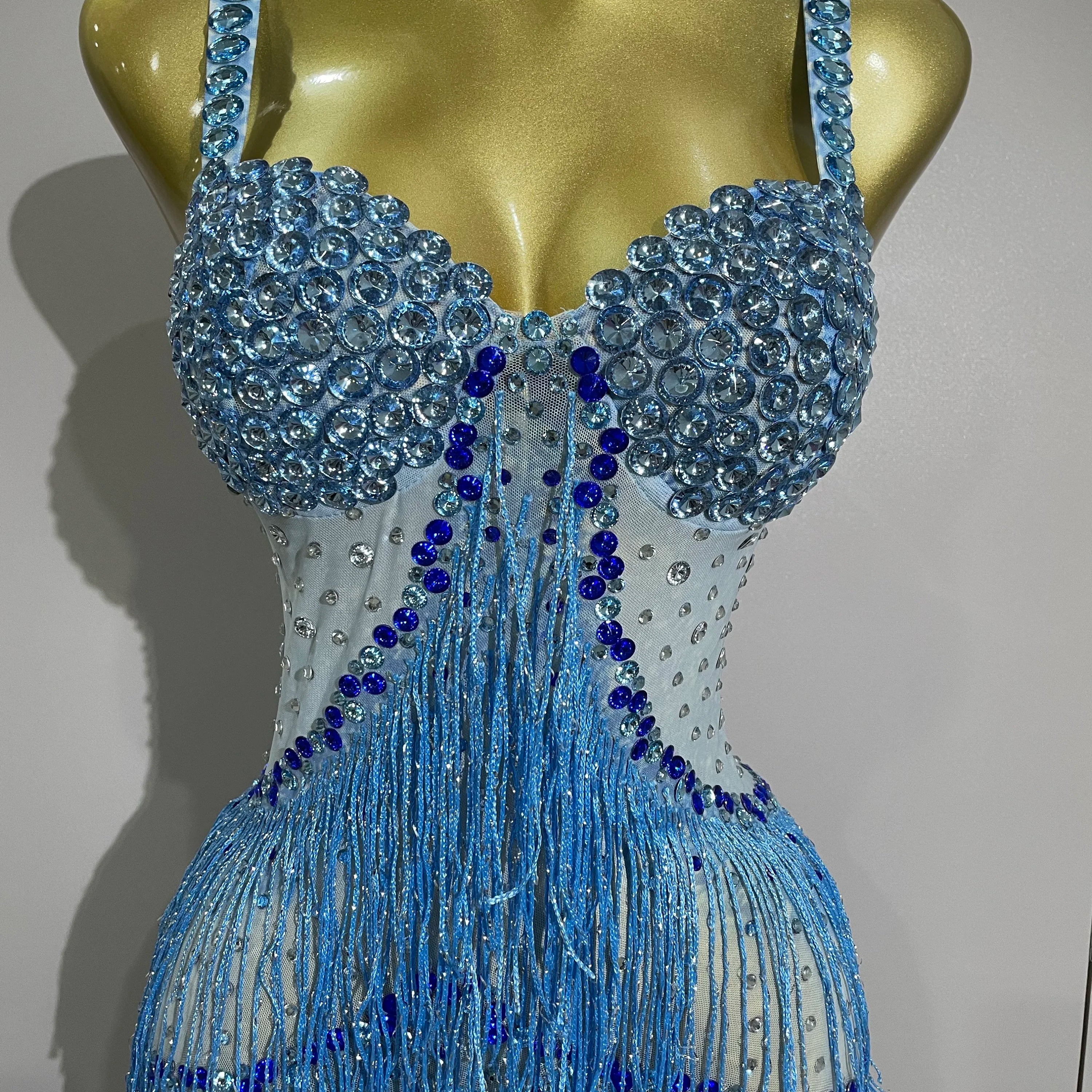 2025 Sparkly Rhinestones Tassel sexy Mesh Slip Long Dress Women Celebrate Evening Prom Birthday paty Dress Photoshoot Stage Wear