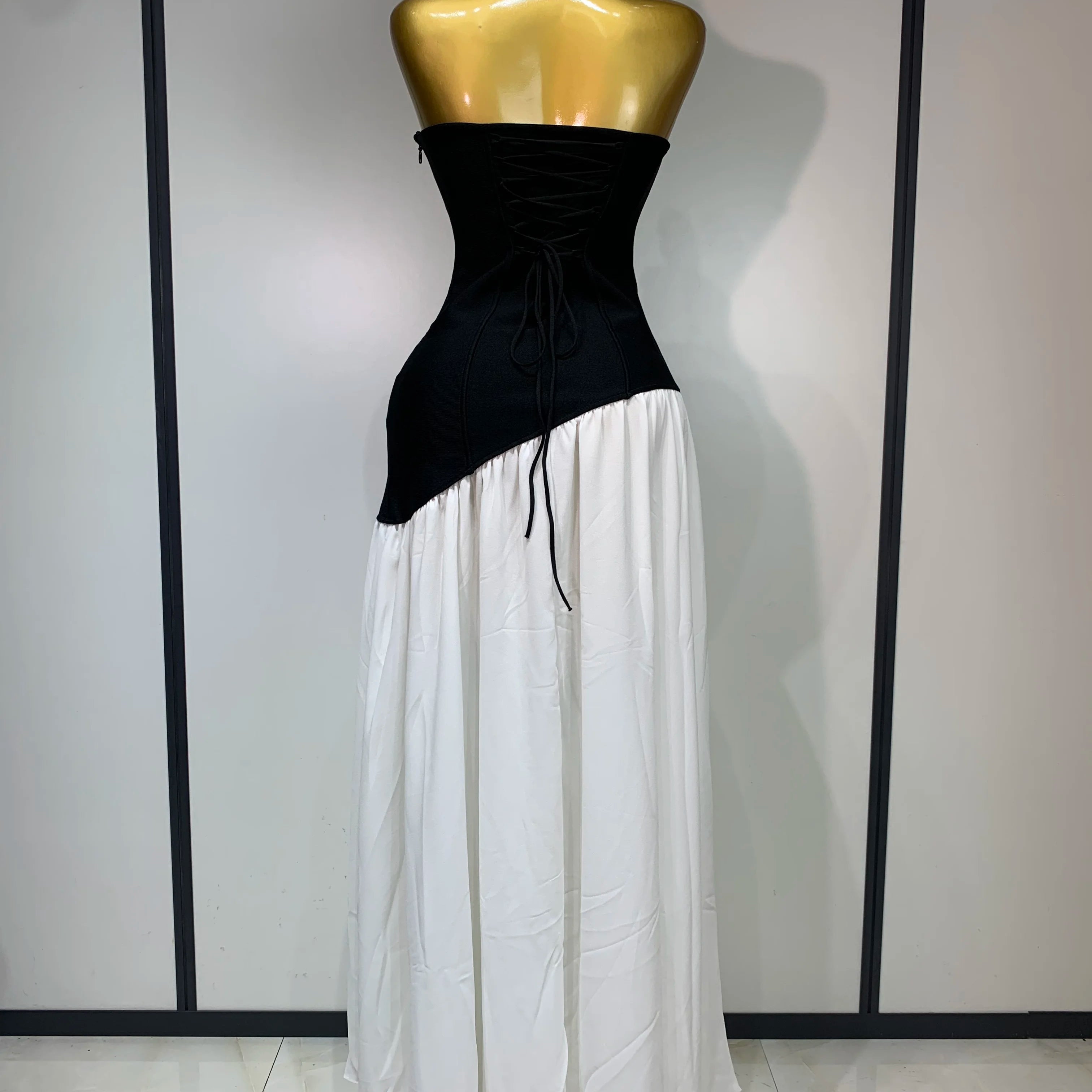 Sexy Strapless Backless Patchwork Maxi Long Bodycon Bandage Dress 2025 Celebrity Elegant Evening Party Luxury Birthday Dress