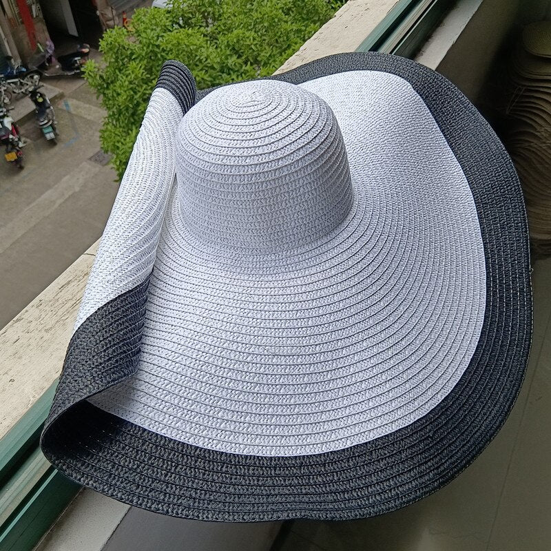 Rainbow striped big brim anti-ultraviolet sunshade sun hat beach sun hat with wire edge can be folded arbitrarily 11 M 56-58cm