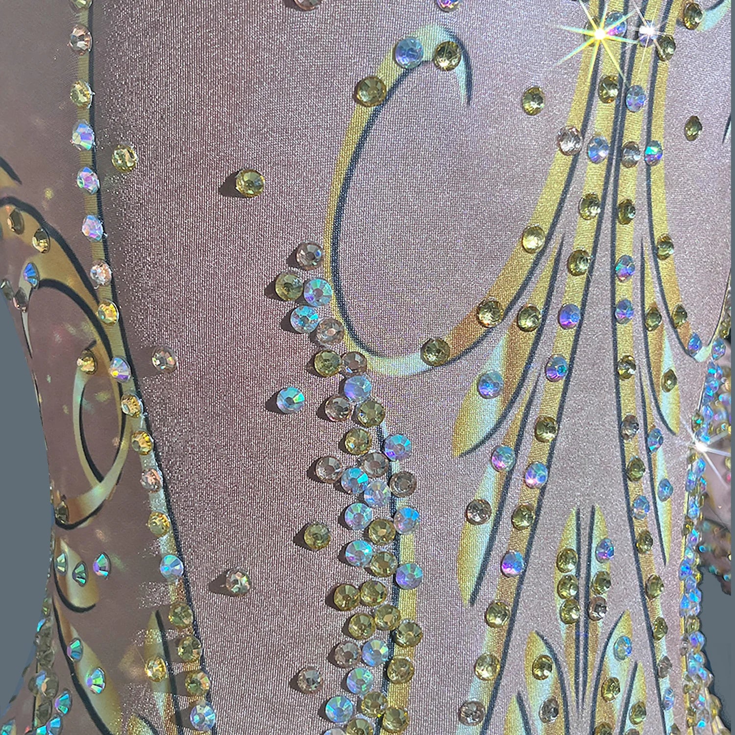 GOLD Rhinestones Spandex Bodycon Long Sleeved Jumpsuit Birthday Party Celebrate Bars Show Wear Women Dance Leggings Jinfenghuang