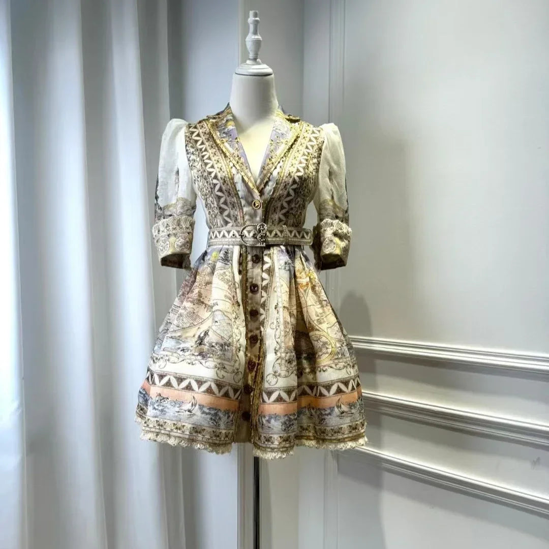 Women's Dress Floral Linen Elegant Short Dresses Vacation Beach Party Dresses Woman Fashion Summer Skirt for Women picture color