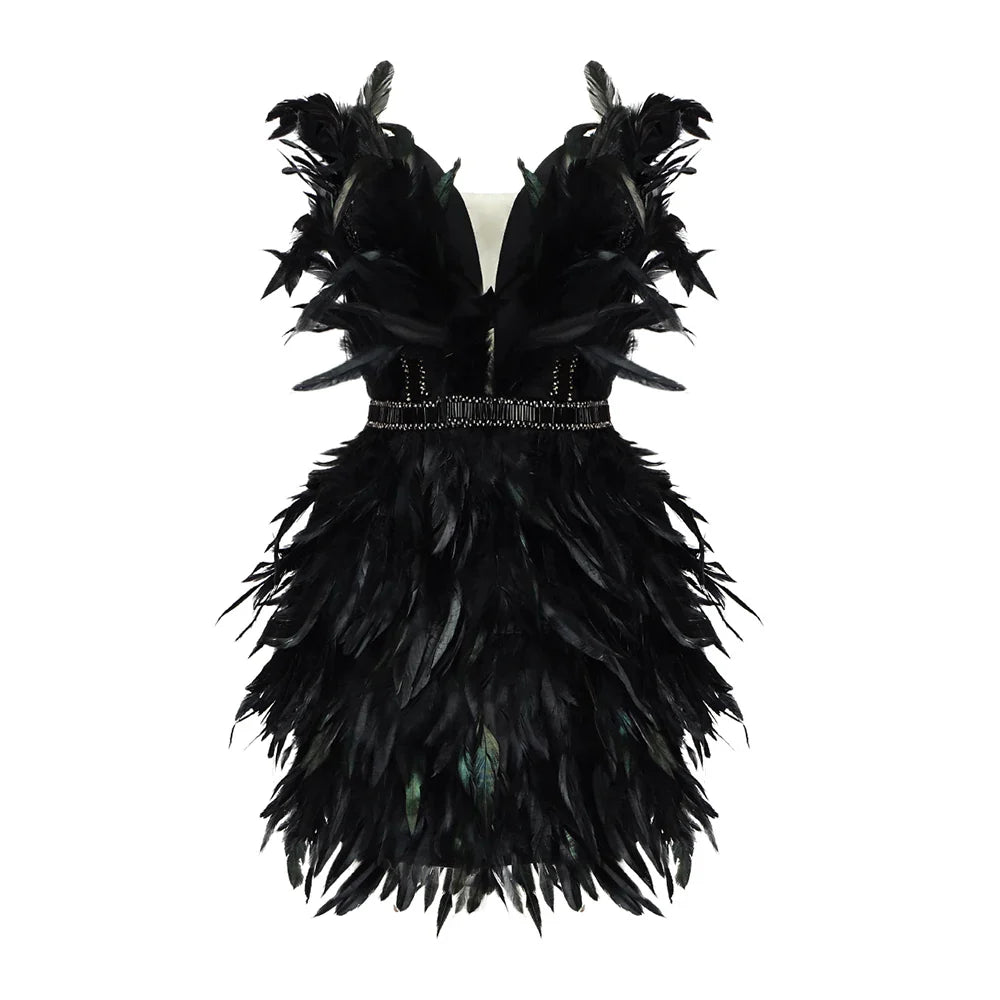Women'S Luxury Party Dress Black Feather Design Strapless Prom Short Formal Occasions Dance Dress Summer New black