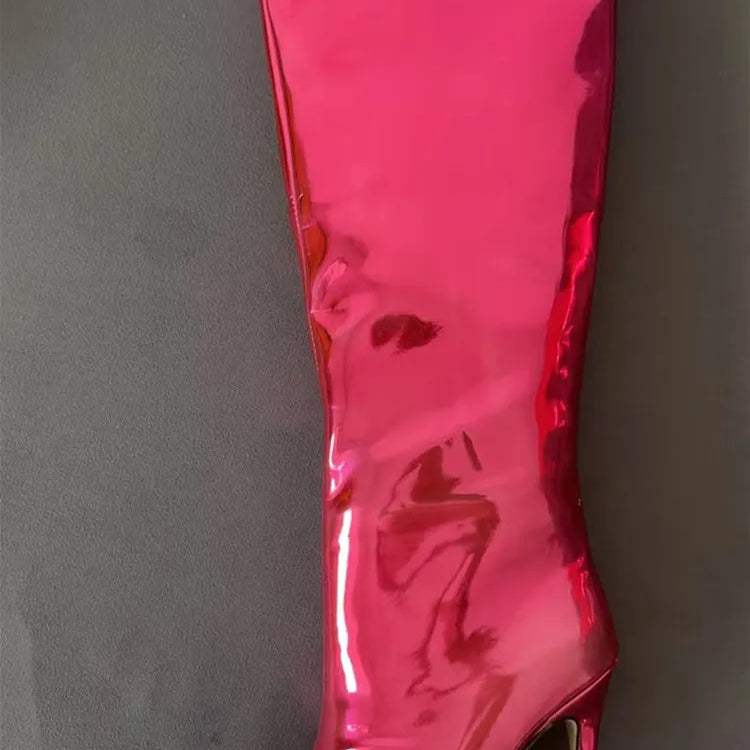 Thigh High Boots Candy Color Mirror Leather Women Knee High Boots High Heels Stilettos Runway Shoes for Women High Heel Boots