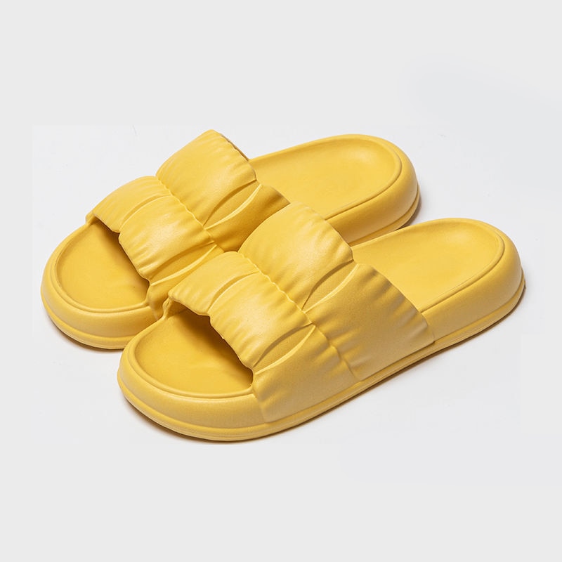 Summer Home Soft Sole Cloud Slippers Women Men Thick Platform Slippers Indoor Flip Flops Anti-Slip Sandals Slides for Bathroom Yellow