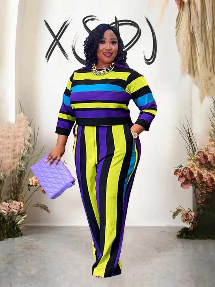 Curvy Woman Clothes Plus Size Autumn 2 Piece Outfit Set Elegant Pants and Blouse Set Ladies Casual Outfits