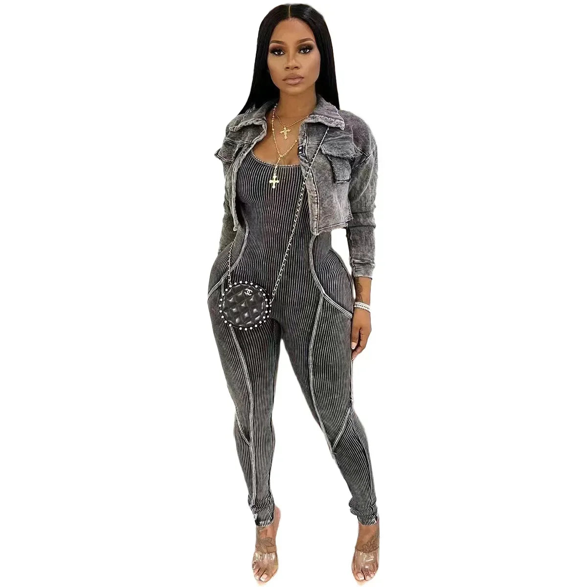 Fashion Women's Set Washed Knitted Long Sleeve V-neck Coats+pencil Jumpsuits Active Two 2 Piece Set Outfits Tracksuit Black