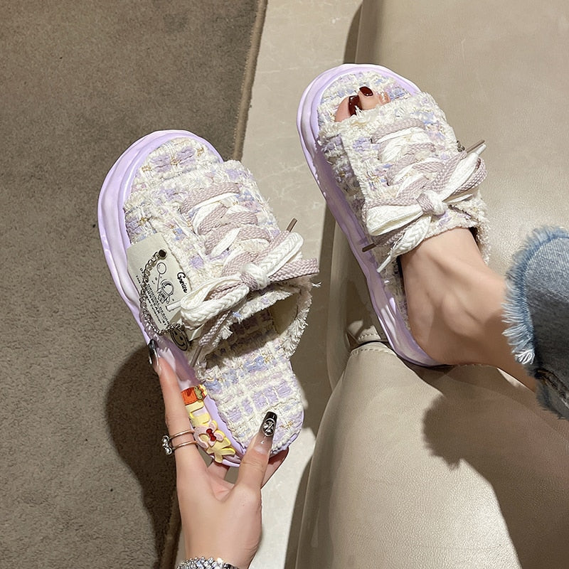 Summer Women Graffiti Slippers Sandals Platform Shoes Mules Flip Flops Street Clogs Flat 2024 New Sweet Casual Shoes For Female