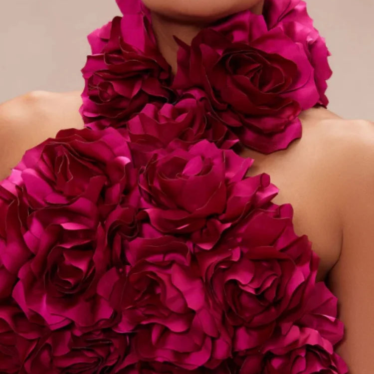 Rosered White Women Sexy Halter Off the Shoulder Backless Bodycon Long Bandage Dress Florals Celebrate Nightclub Party Wear