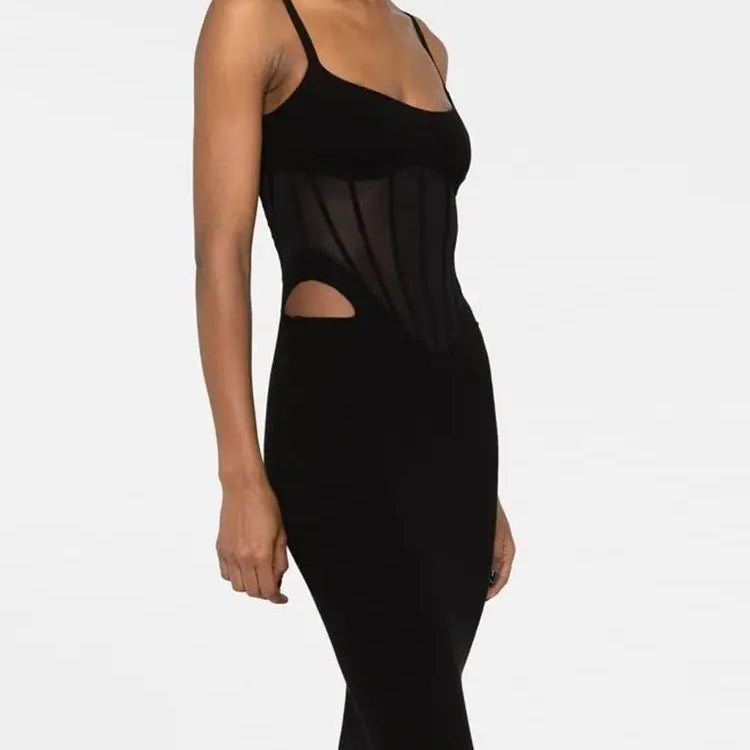 Ailigou New Summer Women's Sexy Sleeveless Tight Fit Midi Bandage Dress with Hollow Lace Elegant Celebrity Party Club Dress