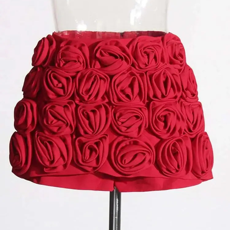 Ailigou Summer New Women's Fashion 3D Rose Decoration Design Feeling Half body Skirts, High Waist Shorts, Skirts