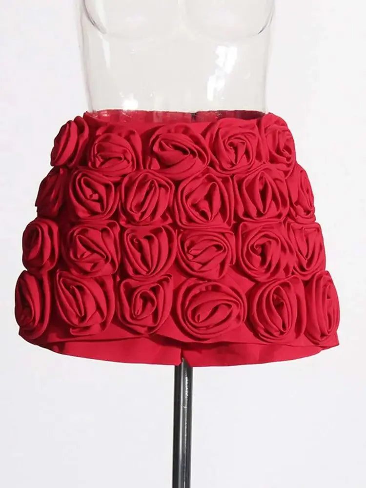 Ailigou Summer New Women's Fashion 3D Rose Decoration Design Feeling Half body Skirts, High Waist Shorts, Skirts