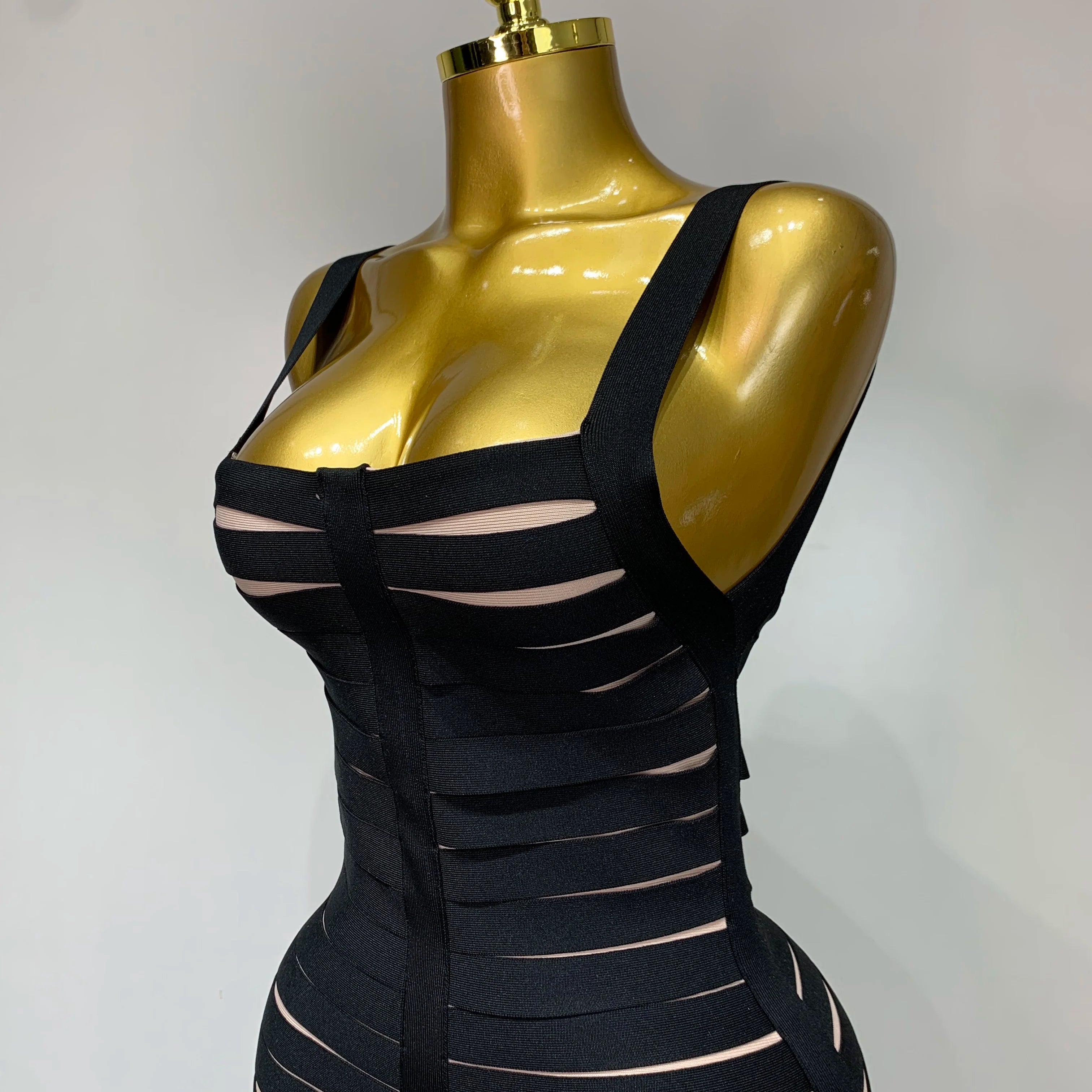 Women Sexy Sleeveless Square Collar Black Tassel Long Bandange Dresses Elegant Evening Party Birthday Gown Design Club Dress