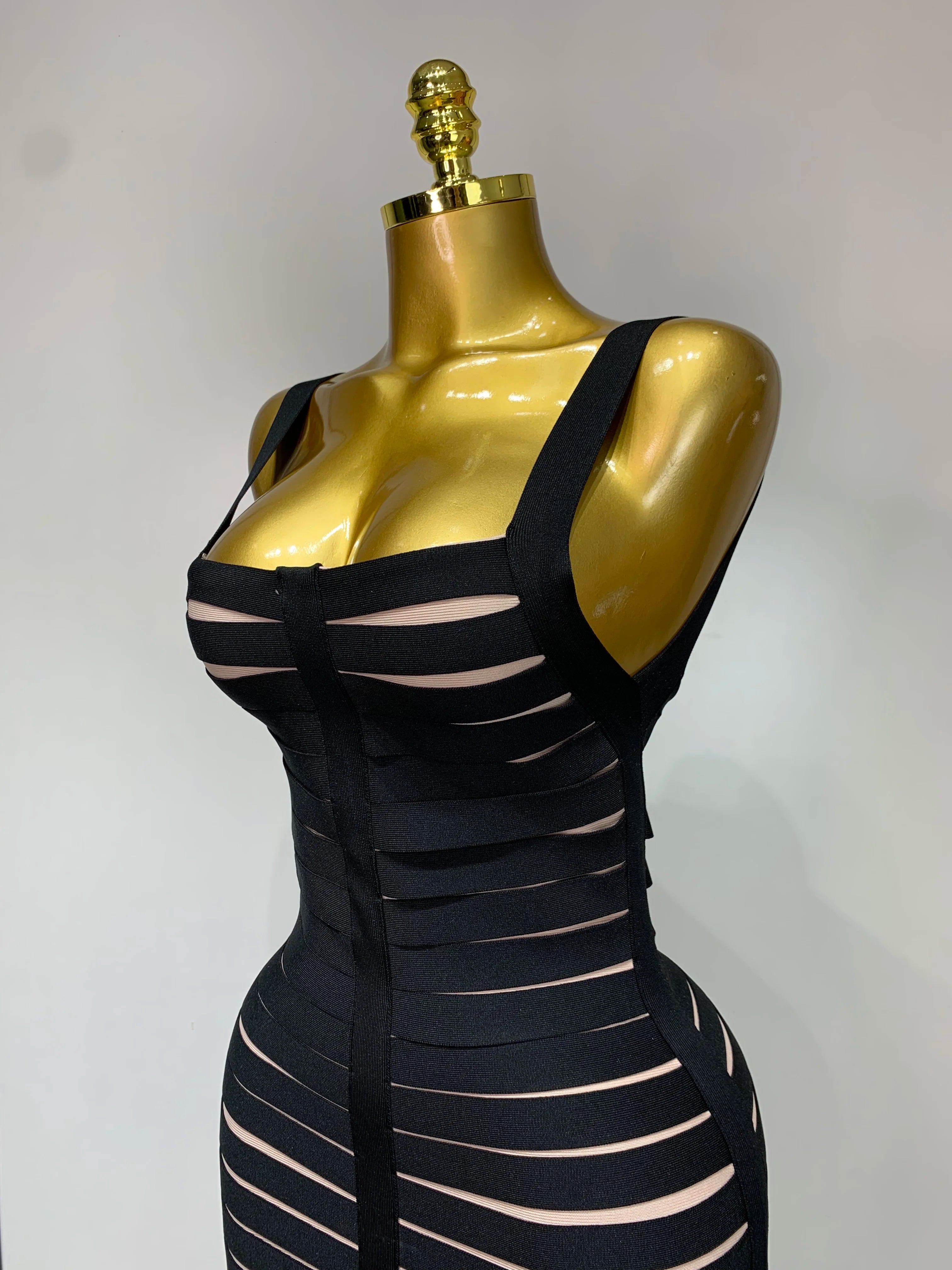 Women Sexy Sleeveless Square Collar Black Tassel Long Bandange Dresses Elegant Evening Party Birthday Gown Design Club Dress