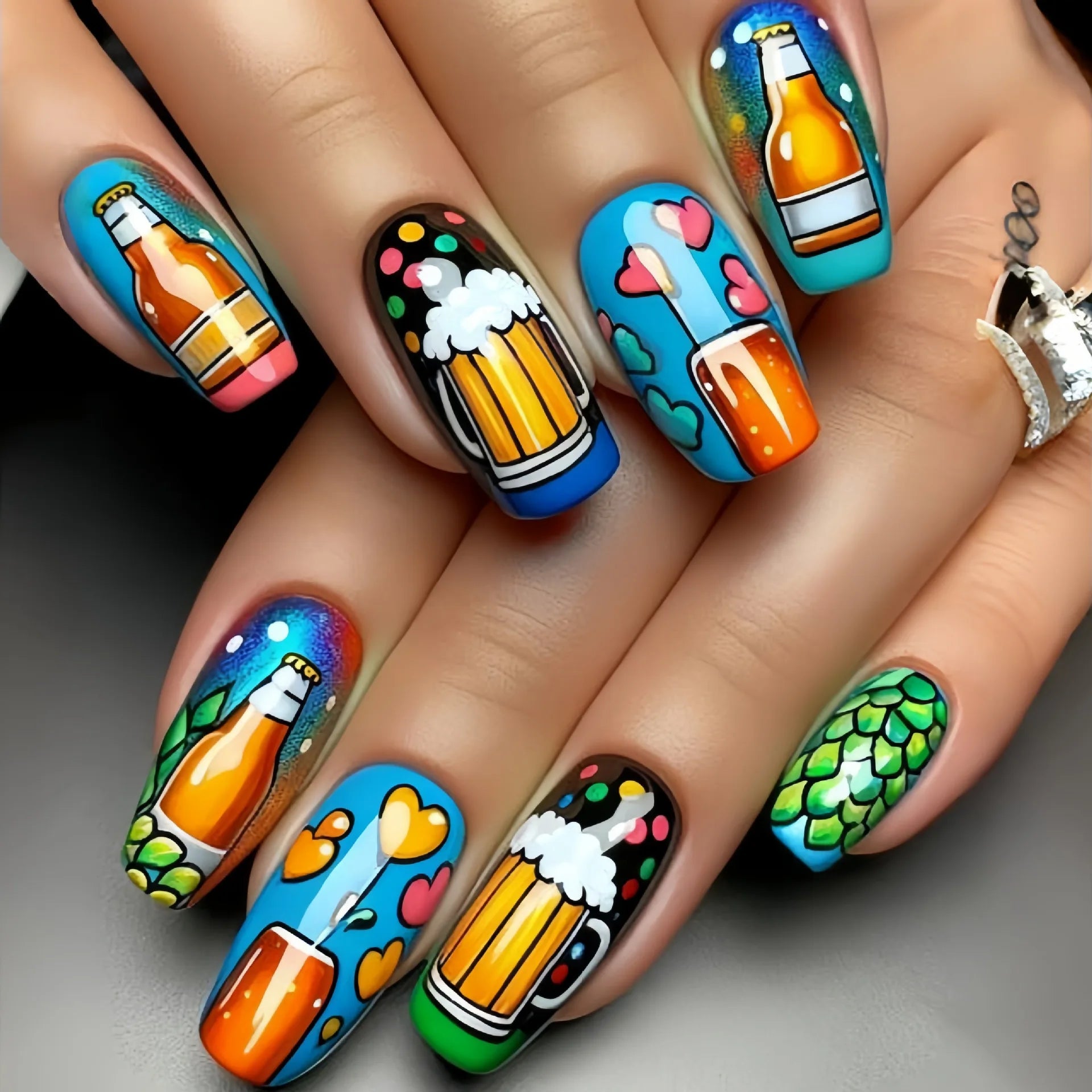 24Pcs Pink Sweet Press on Nails Square Head Colorful Cute Wearing Nail Art with Candy Dessert Design Removable Fishion Manicure 5