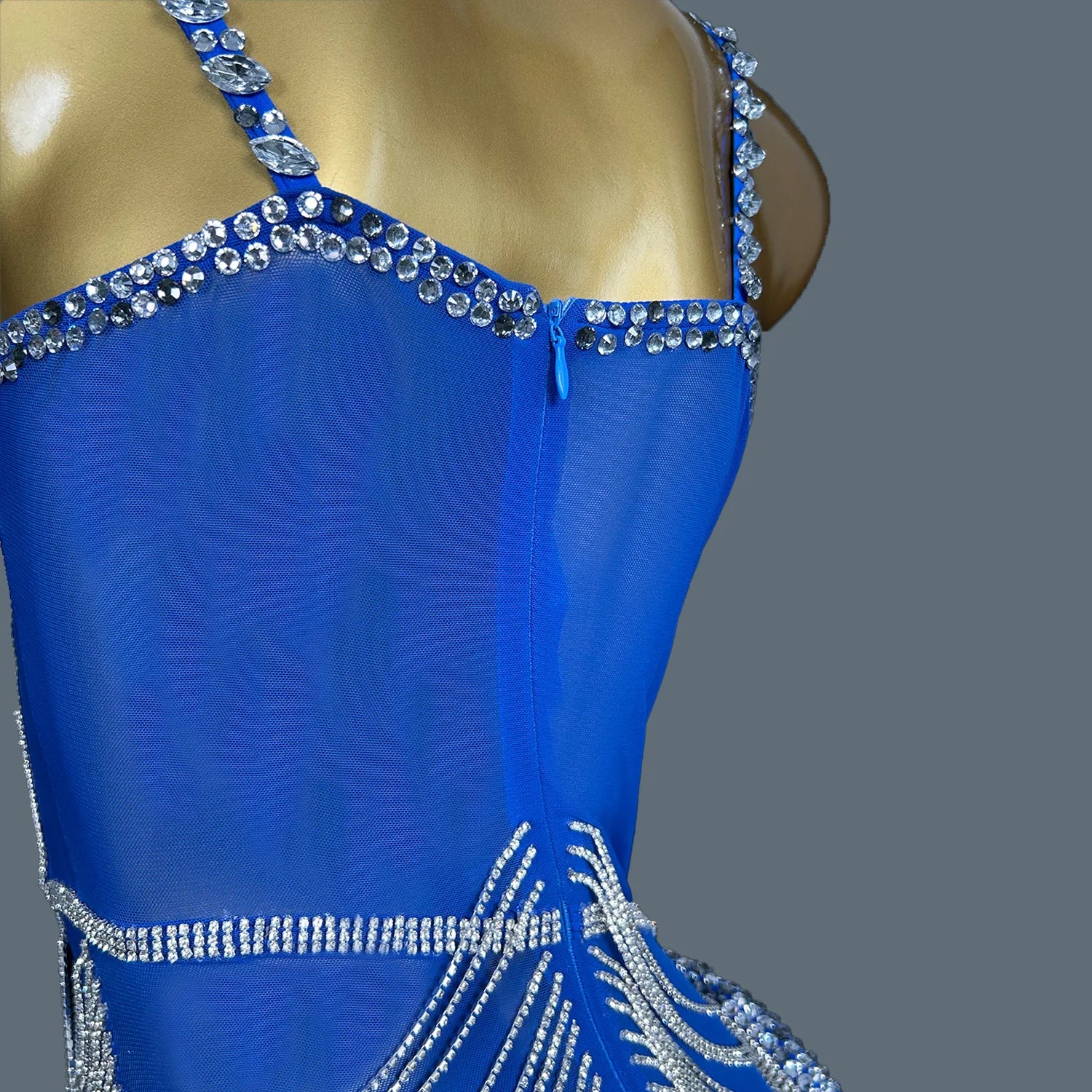 Women Shiny Blue Crystal Chain Diamonds Dress Elastic Sexy Mini Night Club Performance Costume Birthday Party Dress Tassel Liehu