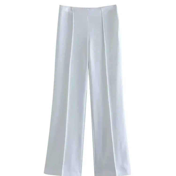 TRAFZA Women's Casual Blazer Chic Outerwear Elegant Flared Trousers Long Sleeve V-Neck Belted Office Commuter Suit Set White Trousers-O58