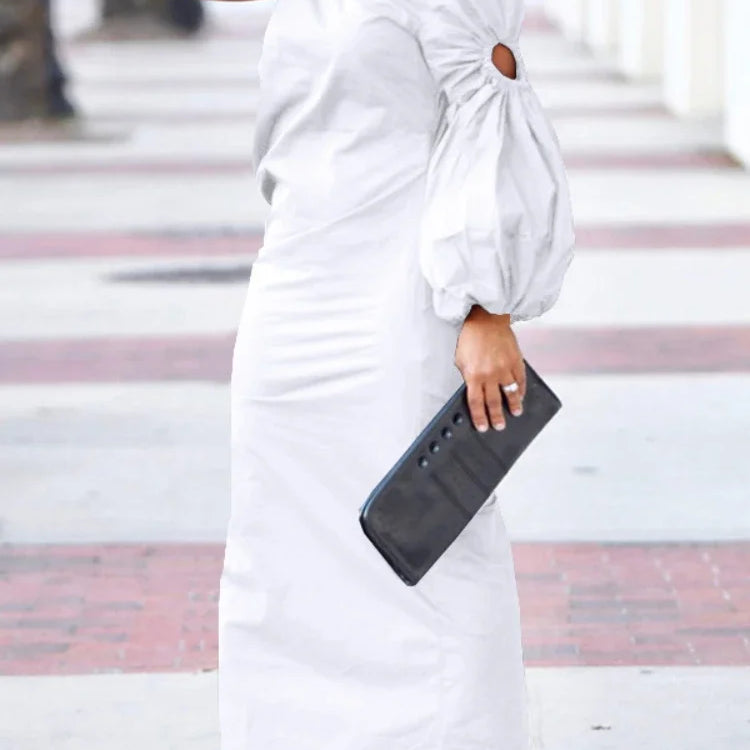 Women Cutout One Long Sleeve Ruched Side Split Maxi Bodycon Midi Dress 2023 Winter Vintage Sexy Party Dresses Vestidos