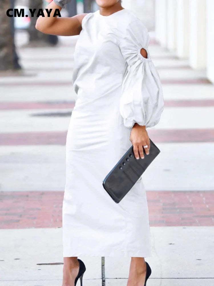 Women Cutout One Long Sleeve Ruched Side Split Maxi Bodycon Midi Dress 2023 Winter Vintage Sexy Party Dresses Vestidos