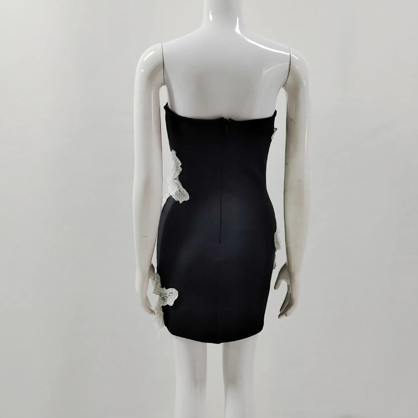 2024 New Fashion Women Sexy Strapless Beading Florals Bodycon Mini Dress Elegant Evening Party Celebrate Birthday Dress