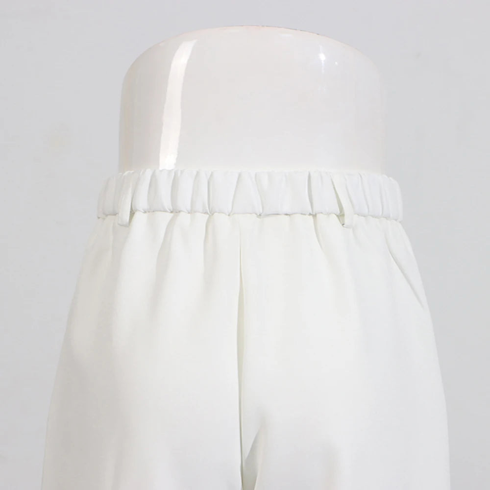 Solid Spliced Appliques Two Piece Sets for Women V Neck Long Sleeve Patchwork Pocket Top High Waist Pant Set Female