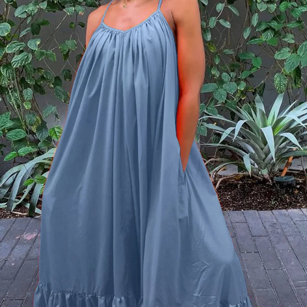 CMYAYA Women Summer Long Maxi Dress Sexy Sleeveless Strap Loose Beach Party Night Club Bandage Female S-5XL Dresses Vestido