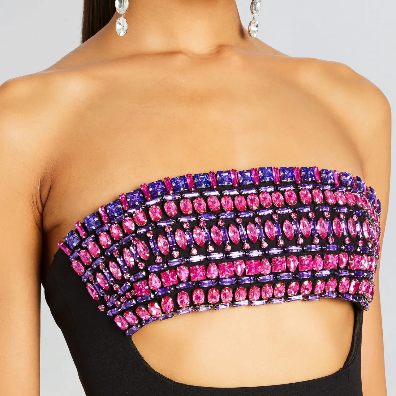 Sparkly Crystal Women Sexy Strapless Bodycon Mini Bandage Dress Keyhole Nightclub Party Celebrate Birthday Dress Vestido