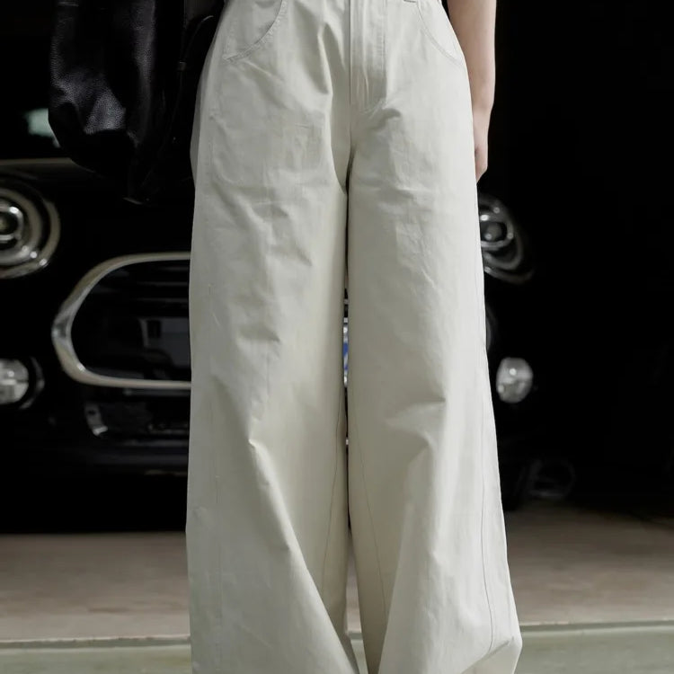 [LANMREM] Streetwear Straight Wide Leg Pants For Women High Waist Solid Trousers Female Fashion Jeans Spring New 26D2373