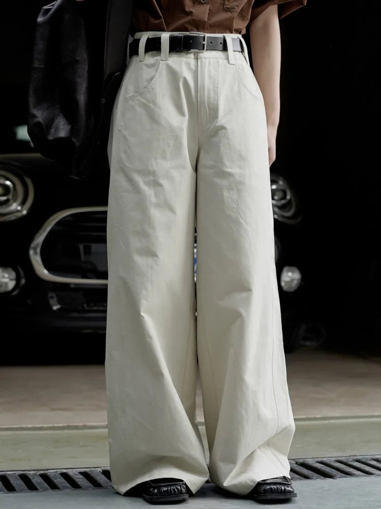 [LANMREM] Streetwear Straight Wide Leg Pants For Women High Waist Solid Trousers Female Fashion Jeans Spring New 26D2373