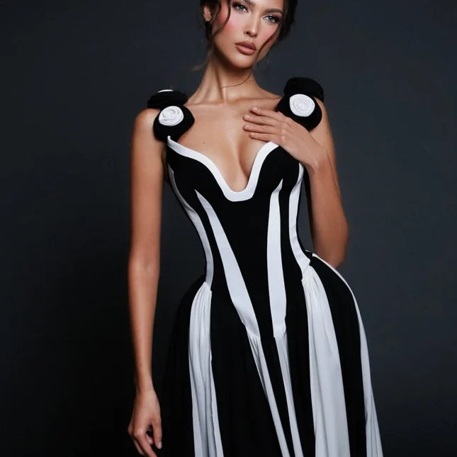 2025 New Spring Women Sleeveless Sexy V-Neck Bodycon Long Bandage Dress Fashion Celebrate Birthday Evening Party Dress Vestido black