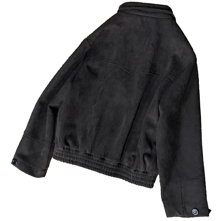 Lautaro Autumn Short Windproof Soft Brown Faux Suede Leather Jacket Men with Plaid Lining Inside Elegant Luxury Designer Clothes