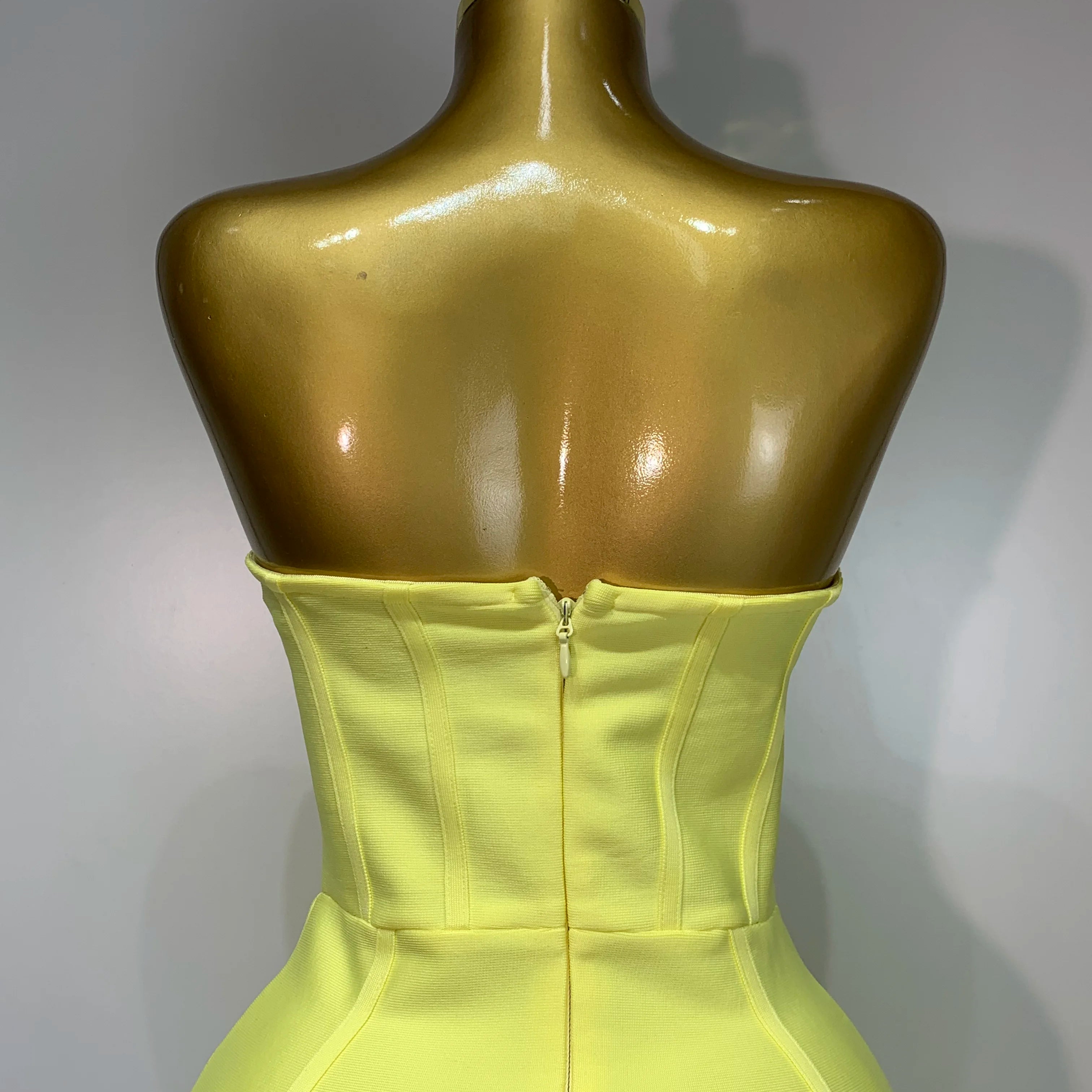 Newest 2025 Women Strapless Sexy Yellow Stretch Bodycon Bandage Dress Elegant Evening Party Luxury Birthday Celebrity Prom Gown