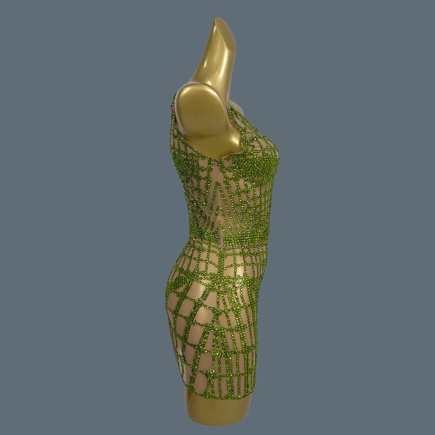 Shiny Green Diamond Short Dress Women Prom Club Sexy Party Celebrate Birthday Mini Dress Fashion Photo Shoot Wear Qipan