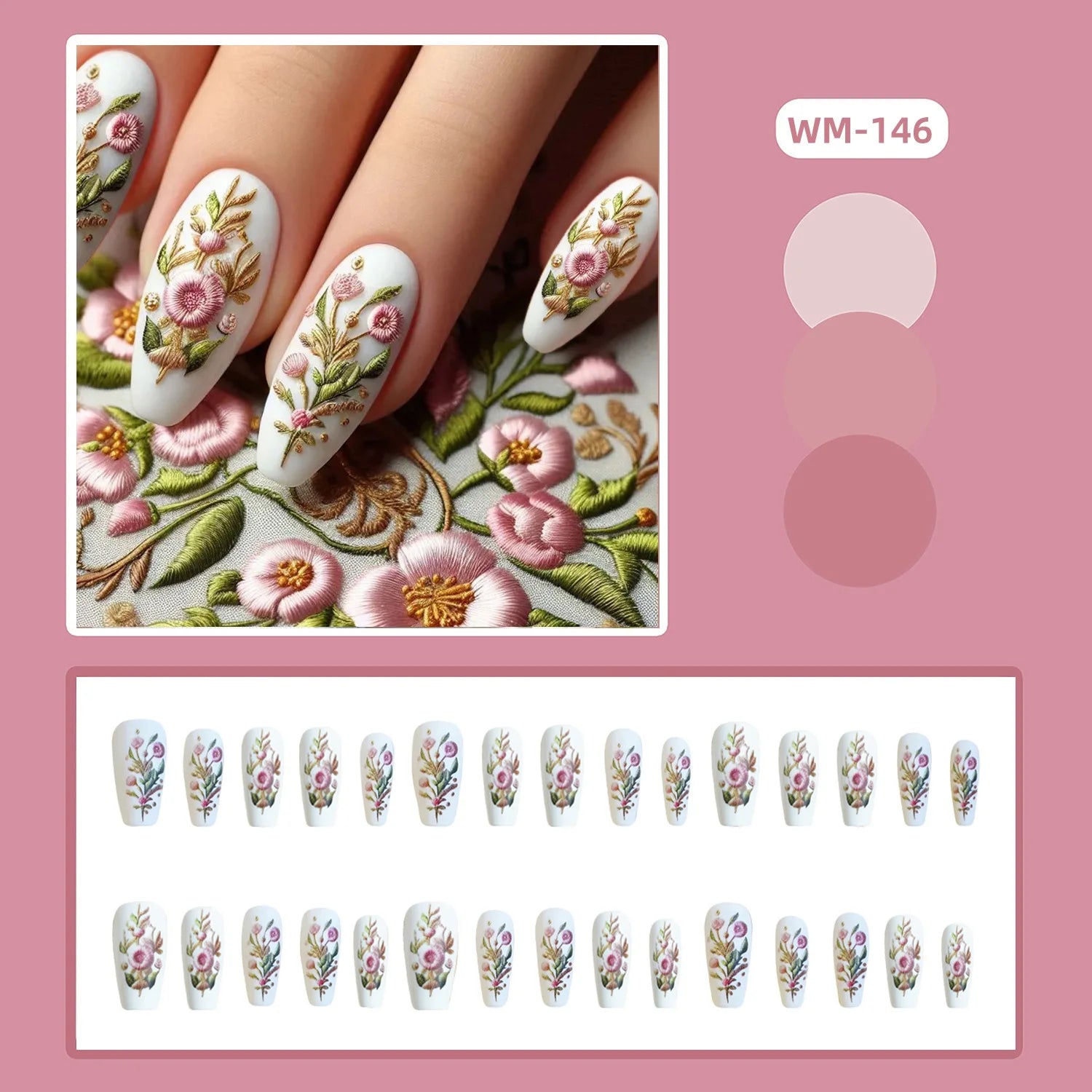 24pcs Classical Flowers Press on Nails Watercolor Butterflys Flowers Print False Nails Wearable Spicy Girls Fake Nails for Women 9