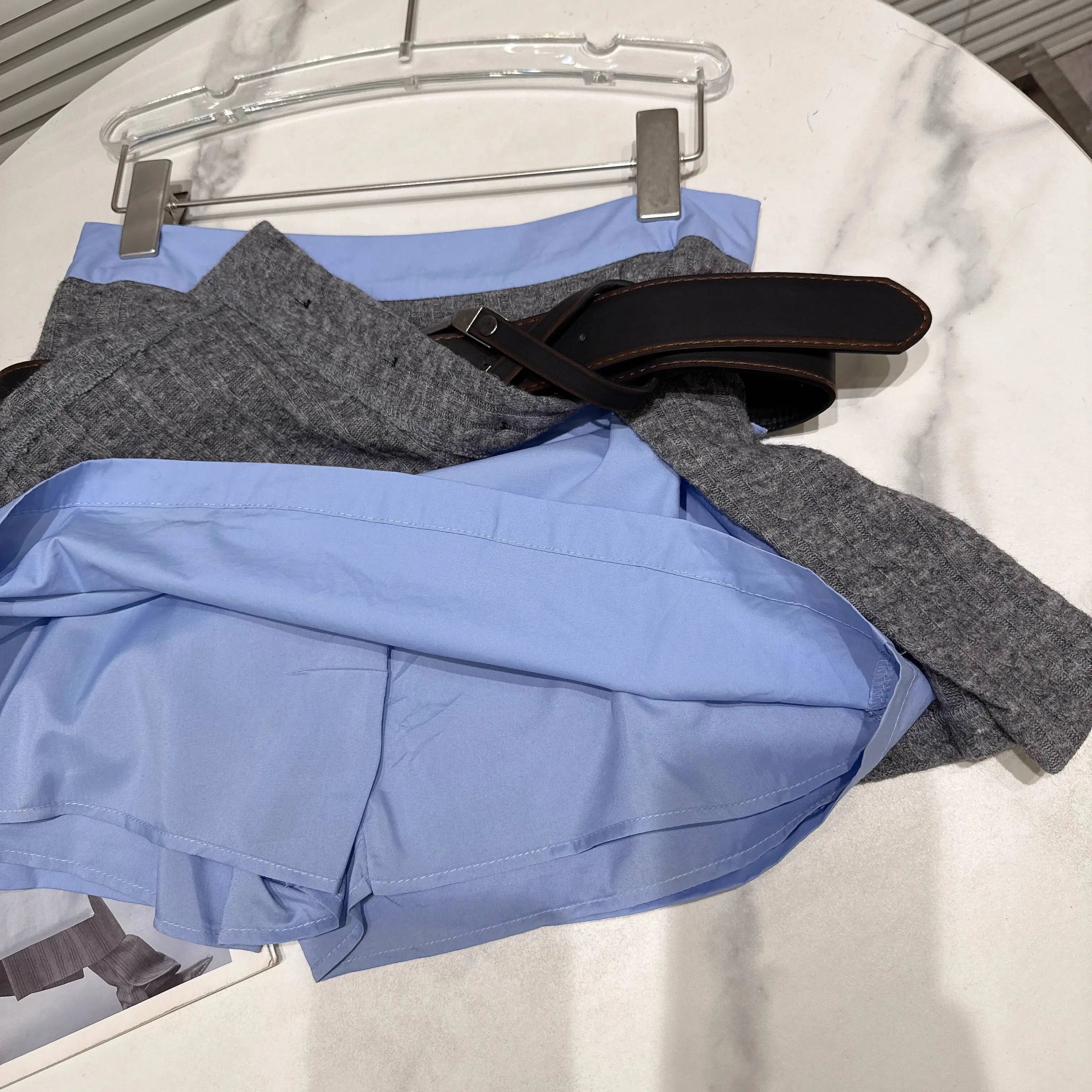 Winter New Trendy Sweet Fashion Tie Single-brasted Shirt Sweater Belted Short Skirt Three-Piece Set For Women 11A07596