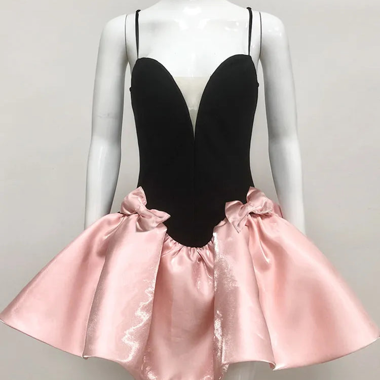 Women Celebrity Sexy Backless Ball Patchwork Pink Black Mini Gowns Dress 2025 Elegant Evening Party Club Vestido