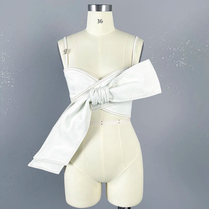 y2k spring and summer three-dimensional bow plunge sleeveless camisole Women's tube top2024korean fashion short crop top women blue