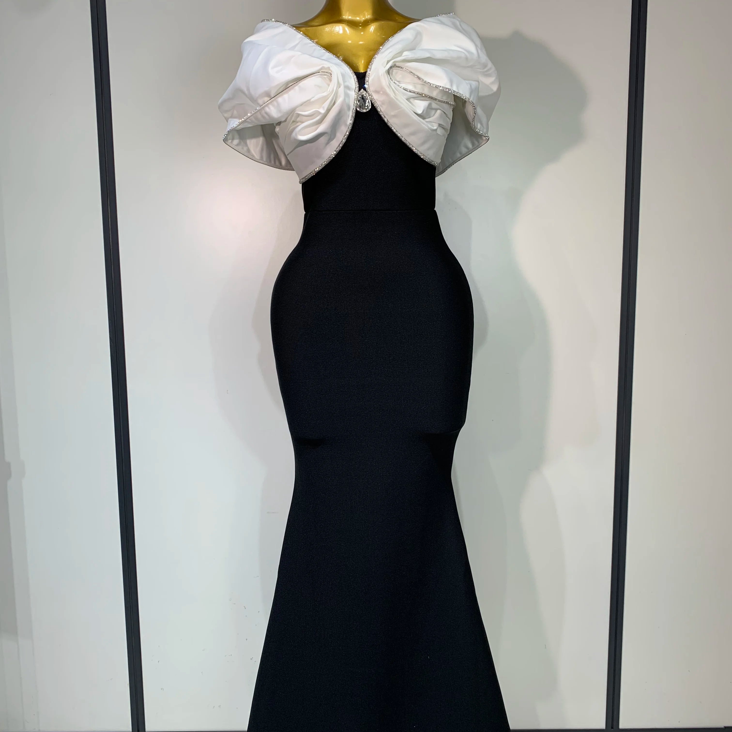 Women Sexy Off Shoulder Rhinestone Bodycon Maxi Long Bandage Dress 2025 Celebrity Elegant Evening Party Luxury Birthday Outfit black