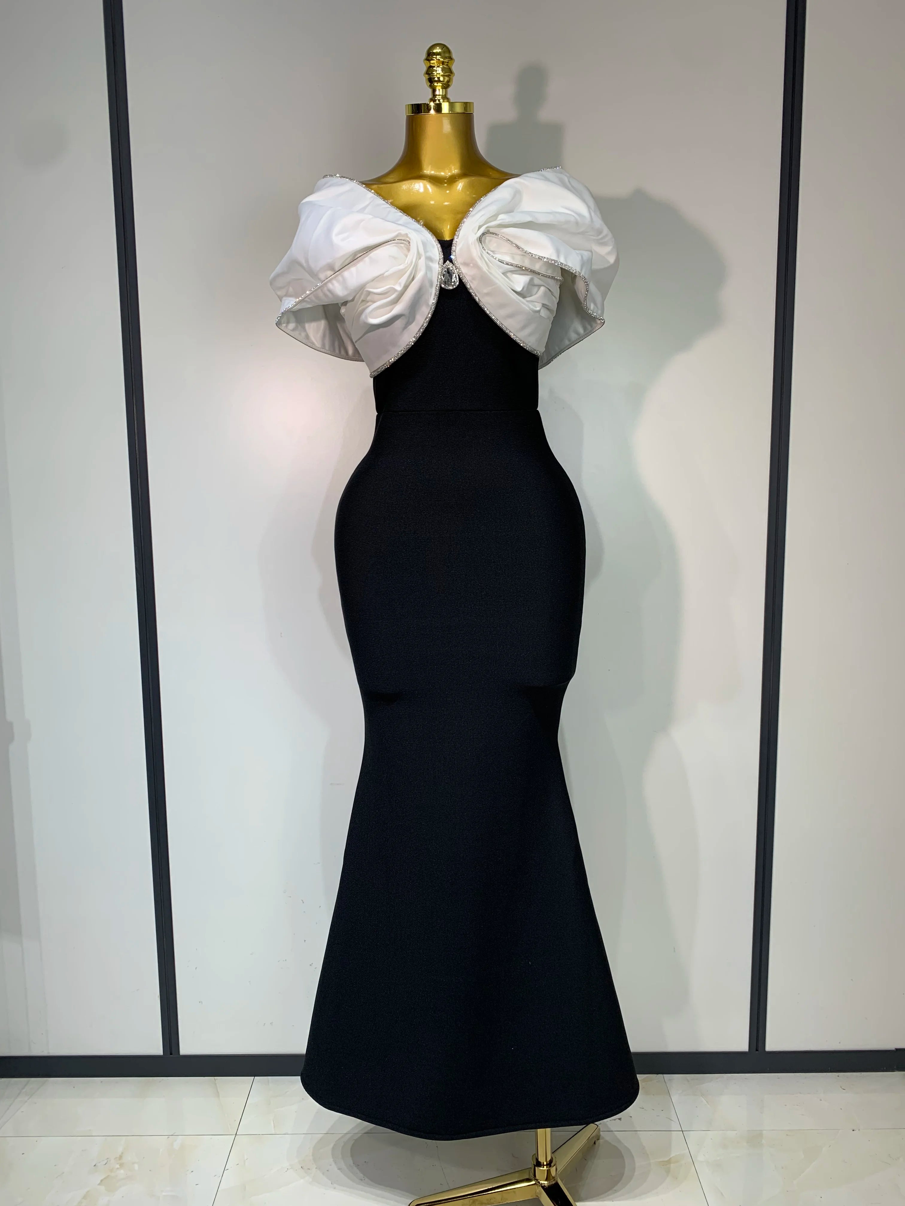 Women Sexy Off Shoulder Rhinestone Bodycon Maxi Long Bandage Dress 2025 Celebrity Elegant Evening Party Luxury Birthday Outfit black