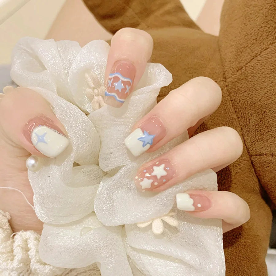 24pcs/set short Medium square fake nails for women gradient nude pink flowers french almond summer tips press on false nail art 2165