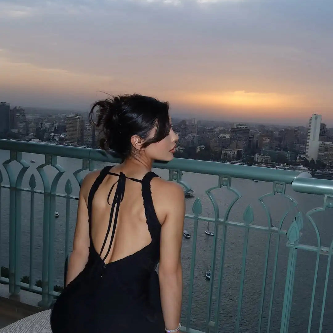 Black Color Women Sexy Halter V-Neck Lace Bodycon Long Bandage Maxi Dress Celebrate Evening Party Birthday Fashion Cocktail Wear