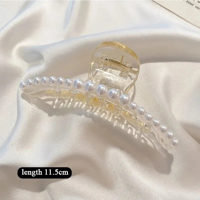Elegant Big Pearls Acrylic Hair Claws Clips for Women Big Size Makeup Hair Styling Barrettes for Women Hair Accessories 11.5cm one shape
