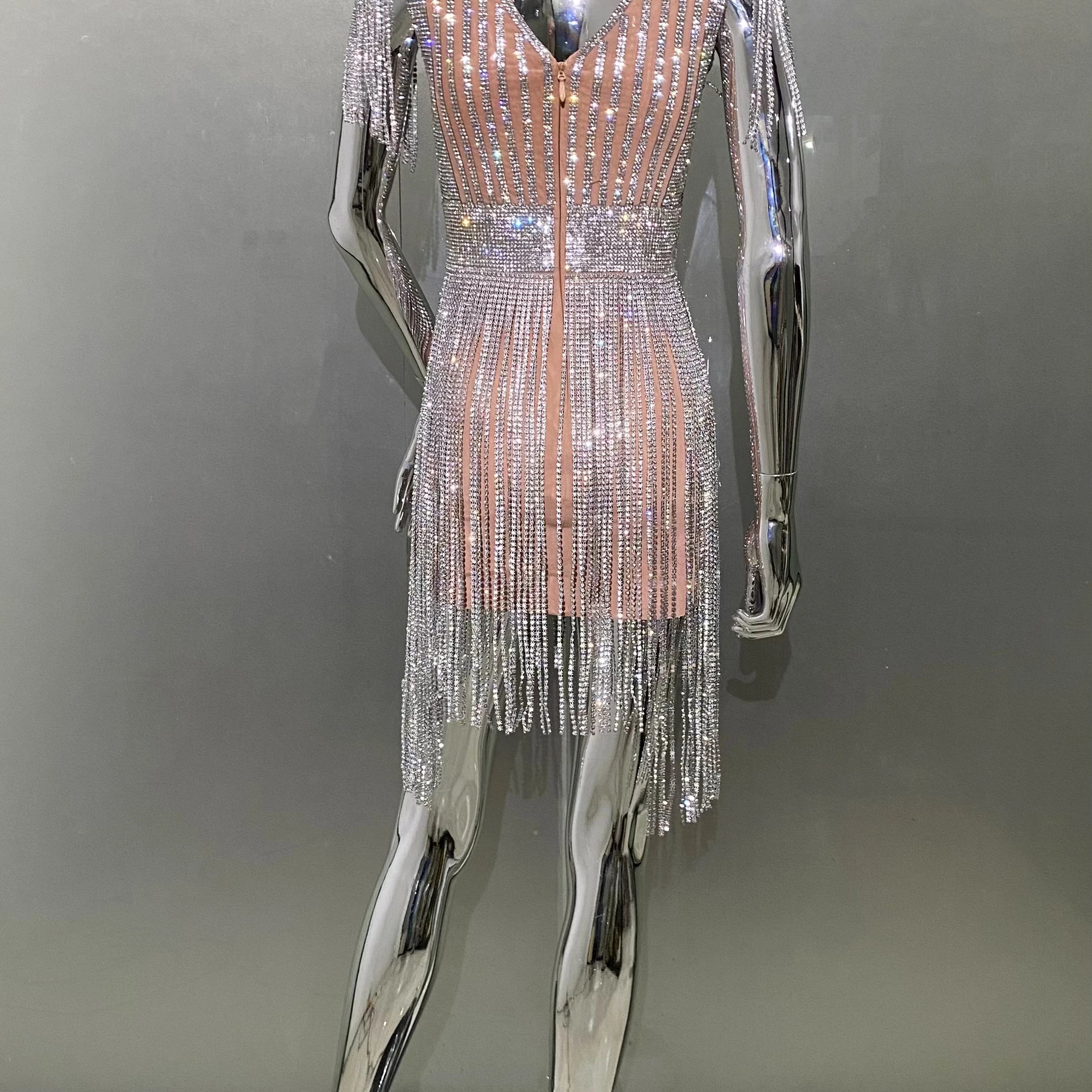 STOCK Super Shining Diamonds Tassel Sleeveless Mini Evening Dress Woman Birthday Party Outfit Performance Costume