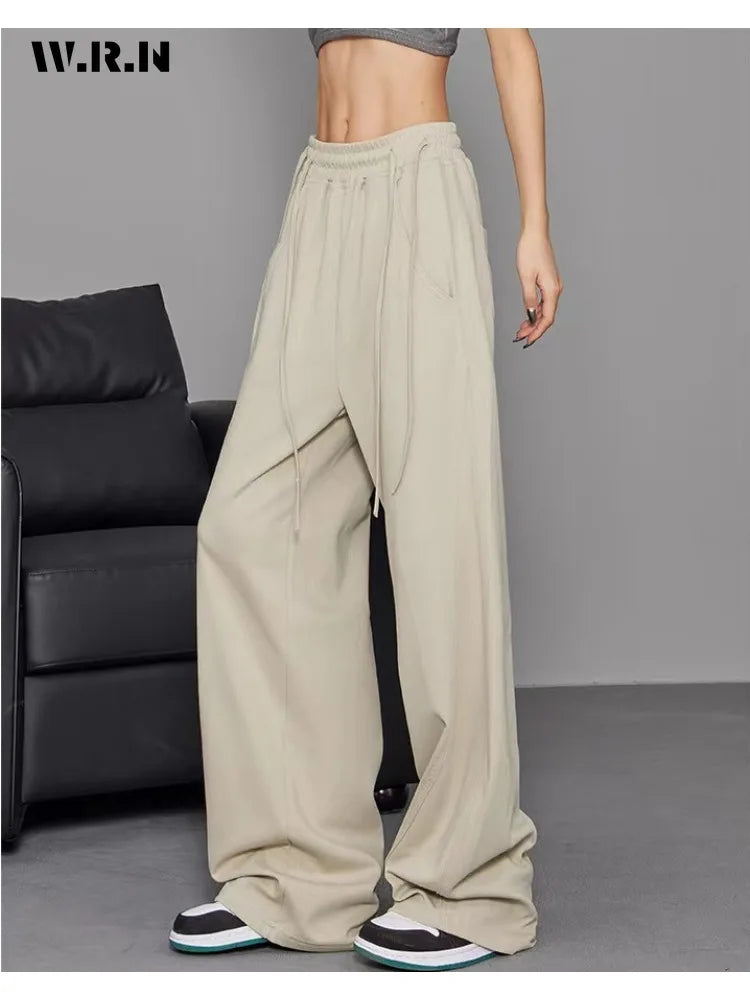 Women's Y2K Wide Leg Elastic Waist Drawstring Baggy Pants Casual Daily Joggers Trousers Vintage Street Mopping Sweatpant