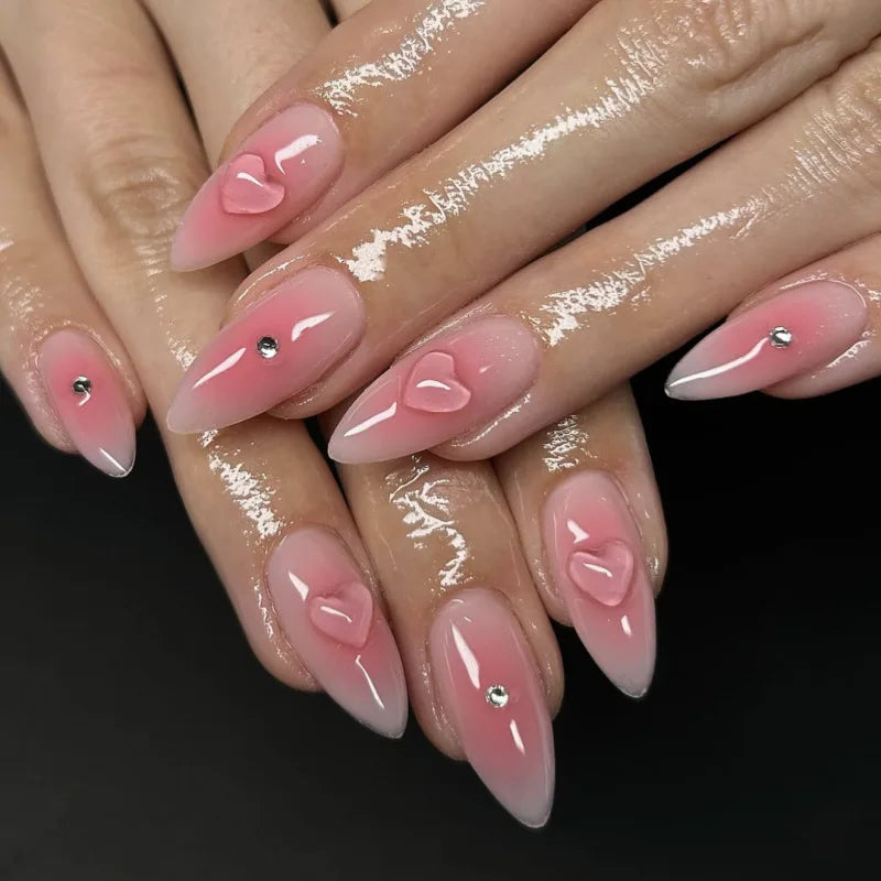 24pcs Pink Blush Press on Nails Sweet Love Design Almond False Nails for Girl Wearable Reusable Ins Simple Fake Nail Tips 1