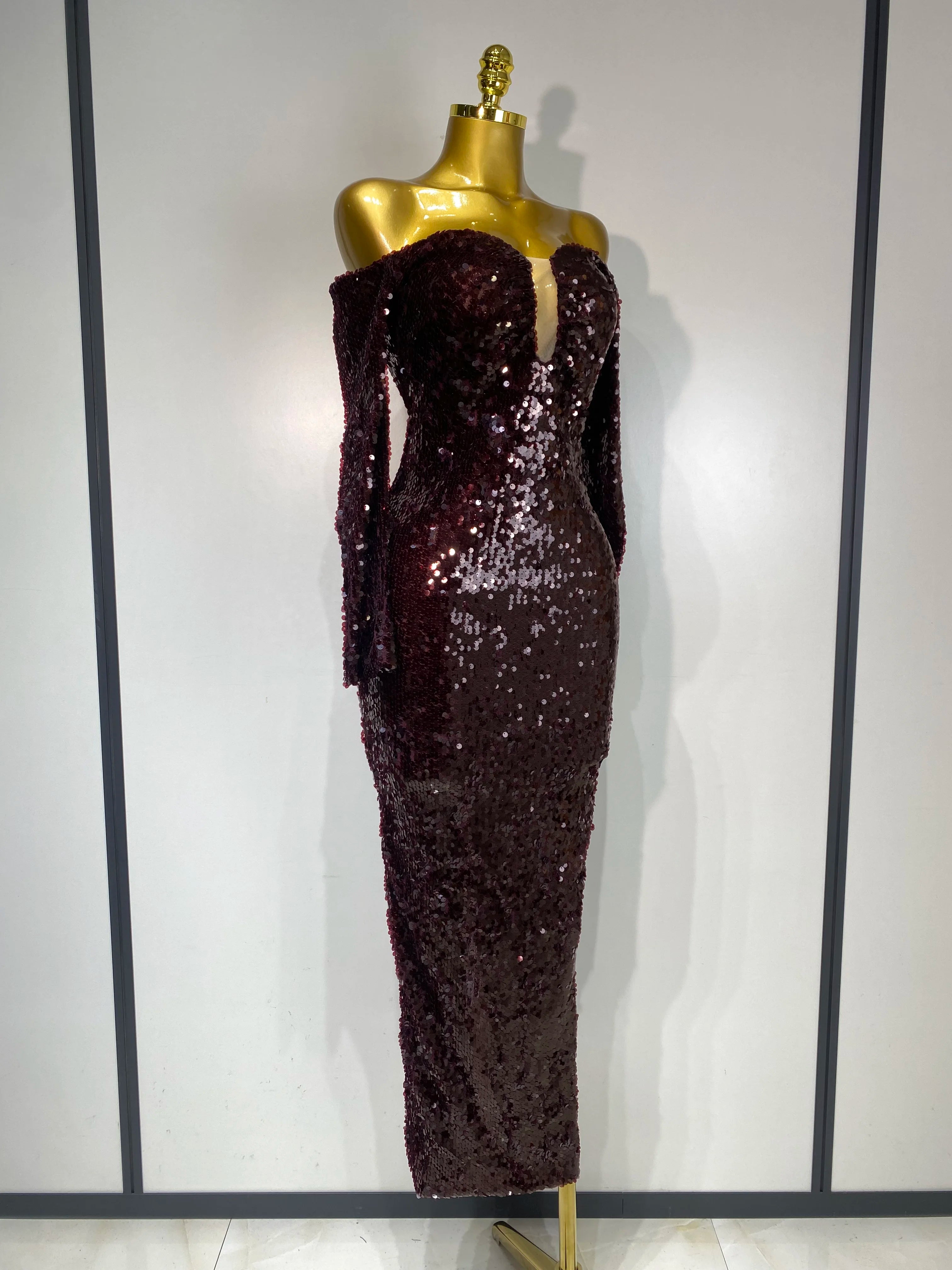 Women 2025 Luxury Sequin Celebrity Sexy Off Shoulder Long Bodycon Dress Elegant Evening Club Party Fashion Birthday Dresses